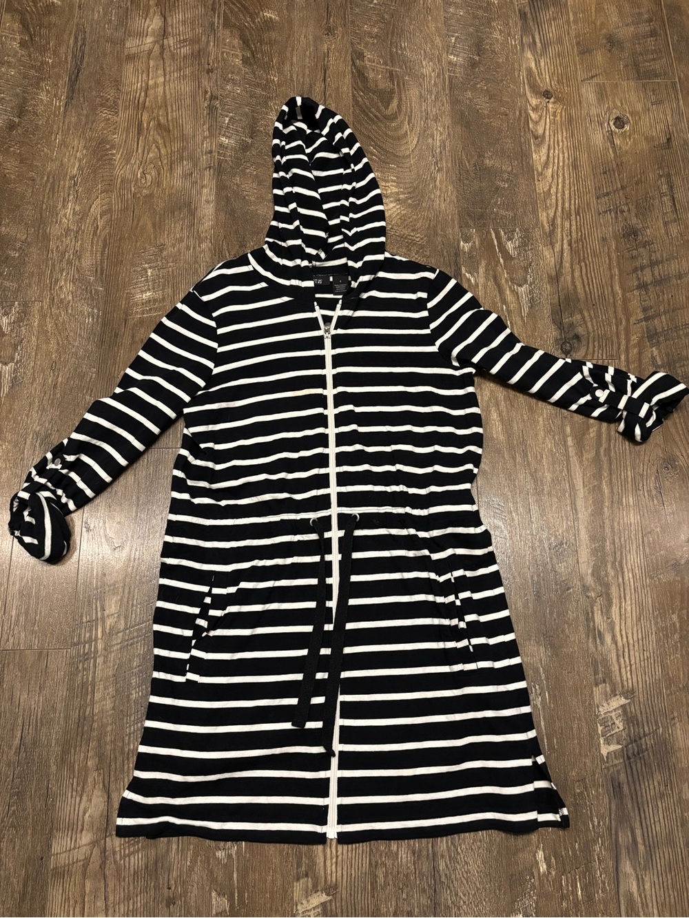 Apt. 9 Black and White Striped Hooded Beach Coverup Size Small